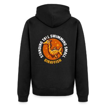 STANDING TALL SWIMMING SMALL - GIRAFFE AND FISH - Unisex Premium Organic Zip Hoodie - black - Back - Nico (187cm)