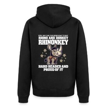 HARTKÖPFIG UND STOLZ DARAUF - NASHORN UND ESEL - Unisex Premium Bio Zip Hoodie - Schwarz - Hinten - Nico (187cm)