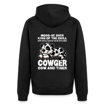MOOO-VE ÜBER KING OF THE CHILL - KUH UND TIGER - Unisex Premium Bio Zip Hoodie - Schwarz - Hinten - Nico (187cm)