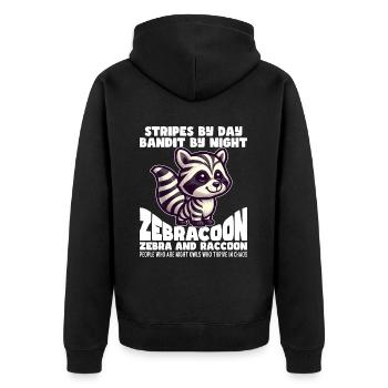 STRIPES BY DAY BANDIT BY NIGHT - ZEBRA AND RACOON - Unisex Premium Organic Zip Hoodie - black - Back - Nico (187cm)