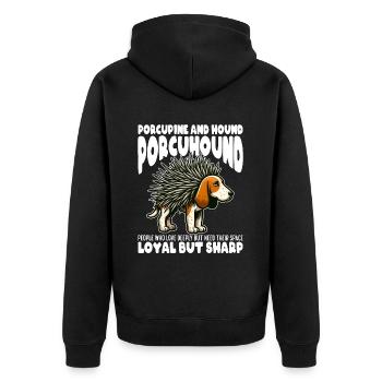 LOYAL MAIS VIF - PORC-ÉPIC ET CHIEN COURANT - PORCUHOUND - Veste à capuche bio Premium Unisexe - noir - Dos - Nico (187cm)