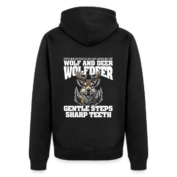 GENTLE STEPS SHARP TEETH - WOLF AND DEER - Unisex Premium Organic Zip Hoodie - black - Back - Nico (187cm)
