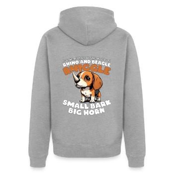 PETITE ÉCORCE, GRANDE CORNE - RHINOCÉROS ET BEAGLE - RHIGGLE - Veste à capuche bio Premium Unisexe - gris chiné - Dos - Nico (187cm)