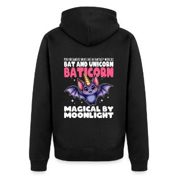 MAGICAL BY MOONLIGHT - BAT AND UNICORN - BATICORN - Unisex Premium Organic Zip Hoodie - black - Back - Nico (187cm)