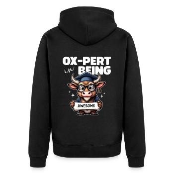 OX PERT IN BEING AWESOME - Unisex Premium Organic Zip Hoodie - black - Back - Nico (187cm)