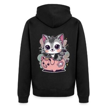 Chat Kawaii avec Tirelire - Veste à capuche bio Premium Unisexe - noir - Dos - Nico (187cm)
