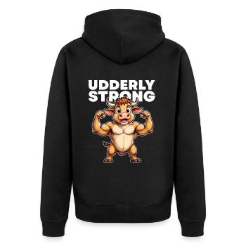 UDDERLY STRONG - Unisex Premium Organic Zip Hoodie - black - Back - Nico (187cm)