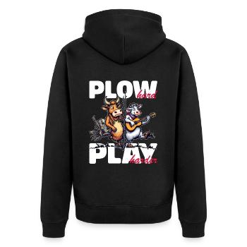 PFLUG HART UND HÄRTER SPIELEN - Unisex Premium Bio Zip Hoodie - Schwarz - Hinten - Nico (187cm)