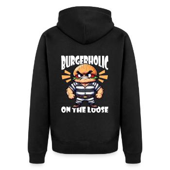 BURGERHOLIC AUF FREIEM FUSS - Unisex Premium Bio Zip Hoodie - Schwarz - Hinten - Nico (187cm)