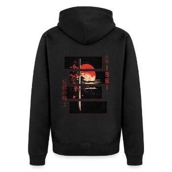 Japanische Zeichen Krieger Vintage 1961 Geburtstag - Unisex Premium Bio Zip Hoodie - Schwarz - Hinten - Nico (187cm)