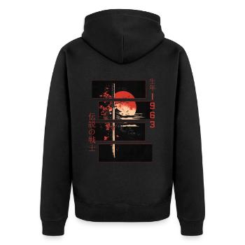 Japanische Zeichen Krieger Vintage 1963 Geburtstag - Unisex Premium Bio Zip Hoodie - Schwarz - Hinten - Nico (187cm)