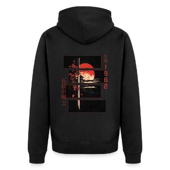 Japanische Zeichen Krieger Vintage 1962 Geburtstag - Unisex Premium Bio Zip Hoodie - Schwarz - Hinten - Nico (187cm)