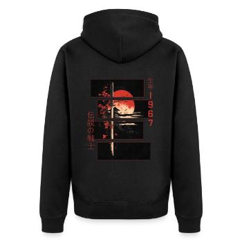 Japanische Zeichen Krieger Vintage 1967 Geburtstag - Unisex Premium Bio Zip Hoodie - Schwarz - Hinten - Nico (187cm)