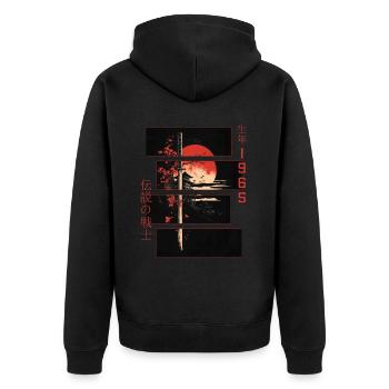 Japanische Zeichen Krieger Vintage 1965 Geburtstag - Unisex Premium Bio Zip Hoodie - Schwarz - Hinten - Nico (187cm)