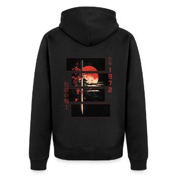 Japanische Zeichen Krieger Vintage 1972 Geburtstag - Unisex Premium Bio Zip Hoodie - Schwarz - Hinten - Nico (187cm)