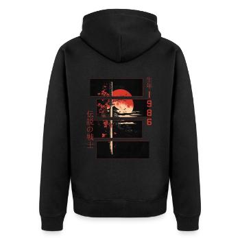 Japanische Zeichen Krieger Vintage 1986 Geburtstag - Unisex Premium Bio Zip Hoodie - Schwarz - Hinten - Nico (187cm)