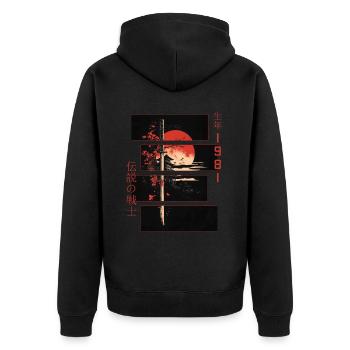 Japanische Zeichen Krieger Vintage 1981 Geburtstag - Unisex Premium Bio Zip Hoodie - Schwarz - Hinten - Nico (187cm)