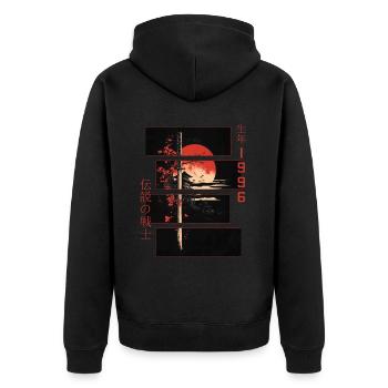 Japanische Zeichen Krieger Vintage 1996 Geburtstag - Unisex Premium Bio Zip Hoodie - Schwarz - Hinten - Nico (187cm)