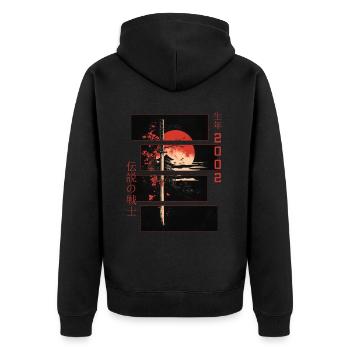 Japanische Zeichen Krieger Vintage 2002 Geburtstag - Unisex Premium Bio Zip Hoodie - Schwarz - Hinten - Nico (187cm)