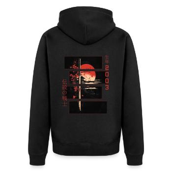 Japanische Zeichen Krieger Vintage 2003 Geburtstag - Unisex Premium Bio Zip Hoodie - Schwarz - Hinten - Nico (187cm)