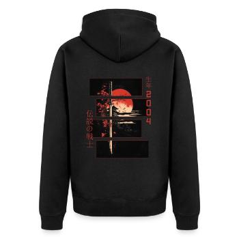 Japanische Zeichen Krieger Vintage 2004 Geburtstag - Unisex Premium Bio Zip Hoodie - Schwarz - Hinten - Nico (187cm)