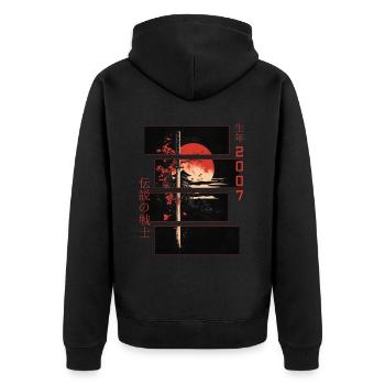 Japanische Zeichen Krieger Vintage 2007 Geburtstag - Unisex Premium Bio Zip Hoodie - Schwarz - Hinten - Nico (187cm)