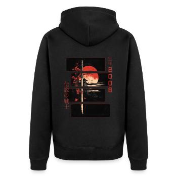 Japanische Zeichen Krieger Vintage 2008 Geburtstag - Unisex Premium Bio Zip Hoodie - Schwarz - Hinten - Nico (187cm)