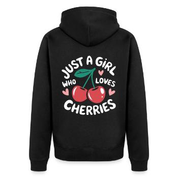 Kirsche Kirschen Früchte Essen - Unisex Premium Bio Zip Hoodie - Schwarz - Hinten - Nico (187cm)
