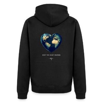 Keep the Heart Beating Earth Earth Day Environment - Unisex Premium Organic Zip Hoodie - black - Back - Nico (187cm)