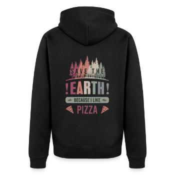 Save the Earth Environment Pizza Earth Day Gift - Unisex Premium Organic Zip Hoodie - black - Back - Nico (187cm)