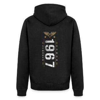 Edition Limitée 1967 Force et Honneur Anniversaire - Veste à capuche bio Premium Unisexe - noir - Dos - Nico (187cm)