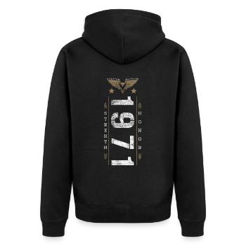 Edition Limitée 1971 Force et Honneur Anniversaire - Veste à capuche bio Premium Unisexe - noir - Dos - Nico (187cm)