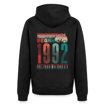 Anniversaire 1992 Vintage Mars Rétro Cadeau - Veste à capuche bio Premium Unisexe - noir - Dos - Nico (187cm)