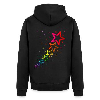 bunte Sterne Regenbogenfarben - Unisex Premium Bio Zip Hoodie - Schwarz - Hinten - Nico (187cm)