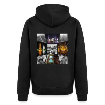 China Asia Collage Skyline City Metropolis Art - Unisex Premium Organic Zip Hoodie - black - Back - Nico (187cm)