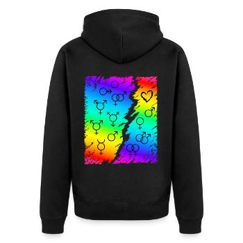 LGBT LGBTQ Regenbogen Flagge - Unisex Premium Bio Zip Hoodie - Schwarz - Hinten - Nico (187cm)