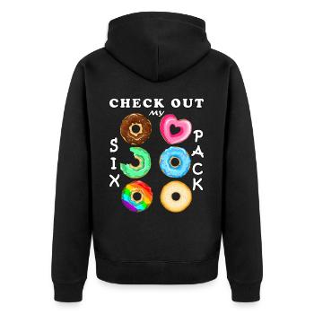 Schau dir meine Sixpack Donuts an - Unisex Premium Bio Zip Hoodie - Schwarz - Hinten - Nico (187cm)