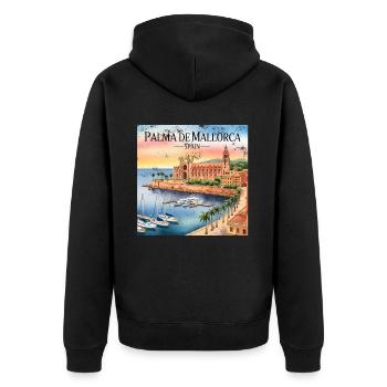 Palma de Mallorca - Unisex Premium Bio Zip Hoodie - Schwarz - Hinten - Nico (187cm)