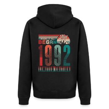 Anniversaire 1992 Vintage Mai Cadeau Rétro - Veste à capuche bio Premium Unisexe - noir - Dos - Nico (187cm)