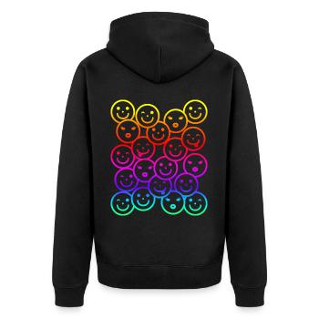 Bunte lustige Gesichter mit Regenbogen Farbverlauf - Unisex Premium Bio Zip Hoodie - Schwarz - Hinten - Nico (187cm)