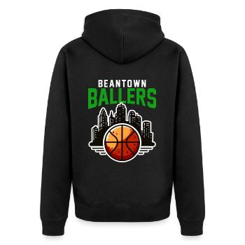 BEANTOWN BALLERS - BASKETBALL - Unisex Premium Bio Zip Hoodie - Schwarz - Hinten - Nico (187cm)