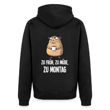 Capybara Coffee Monday Morning Grouch Gift - Unisex Premium Organic Zip Hoodie - black - Back - Nico (187cm)