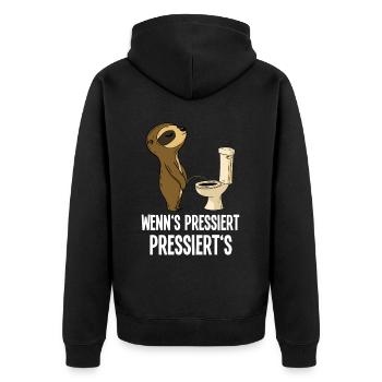 Lustiges Faultier Toiletten Humor Wenns Pressiert - Unisex Premium Bio Zip Hoodie - Schwarz - Hinten - Nico (187cm)