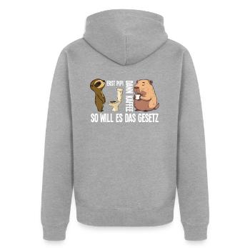 Lustig Faultier Capybara Erst Pinkeln Dann Kaffee - Unisex Premium Bio Zip Hoodie - Grau meliert - Hinten - Nico (187cm)
