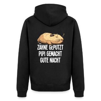 Zähne Geputzt Gute Nacht Capybara Pyjama Geschenk - Unisex Premium Bio Zip Hoodie - Schwarz - Hinten - Nico (187cm)
