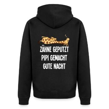 Giraffe Lustiger Spruch Zähne Geputzt Gute Nacht - Unisex Premium Bio Zip Hoodie - Schwarz - Hinten - Nico (187cm)