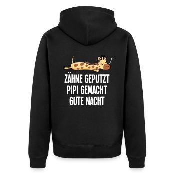 Schlafende Giraffe Lustig Zähne Geputzt Spruch - Unisex Premium Bio Zip Hoodie - Schwarz - Hinten - Nico (187cm)
