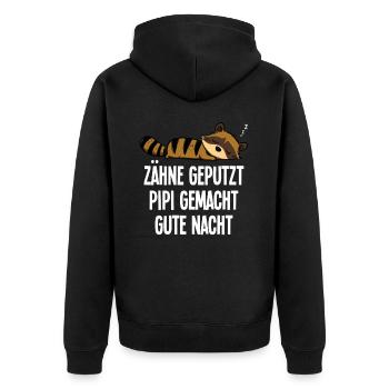 Waschbär Zähne Geputzt Gute Nacht Lustiges Motiv - Unisex Premium Bio Zip Hoodie - Schwarz - Hinten - Nico (187cm)
