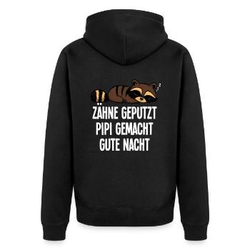 Waschbär Zähne Geputzt Gute Nacht Pyjama Geschenk - Unisex Premium Bio Zip Hoodie - Schwarz - Hinten - Nico (187cm)
