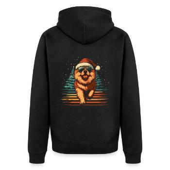 Chow Chow mit Sonnenbrille und Weihnachtsmütze - Unisex Premium Bio Zip Hoodie - Schwarz - Hinten - Nico (187cm)
